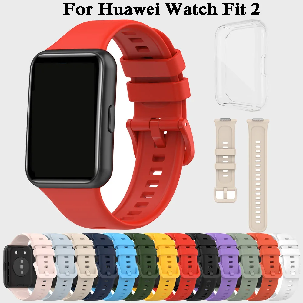 Silikonarmband für Huawei Watch Fit 2 Fit 2 Smartwatch-Armband, Uhrenarmband und transparente TPU-Schutzhülle, Rahmenzubehör