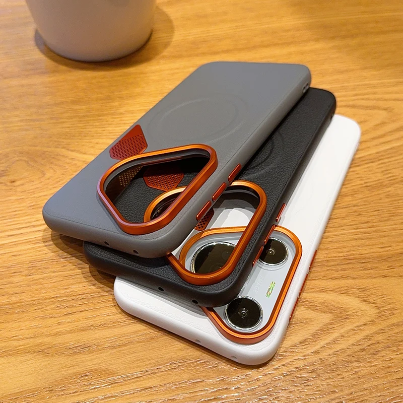 Magnetic Skin-like Leather Heat Dissipation Phone Case - Premium Hardware Lens Protection