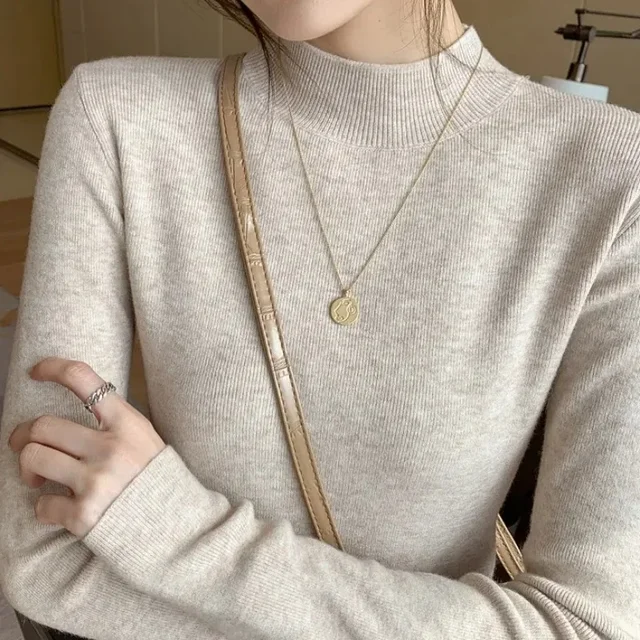 2024 Turtleneck Sweater Women New Fashion Stretch Tops Women Knitted Pullovers Long Sleeve Bottoming Knitted Wool Sweater 1