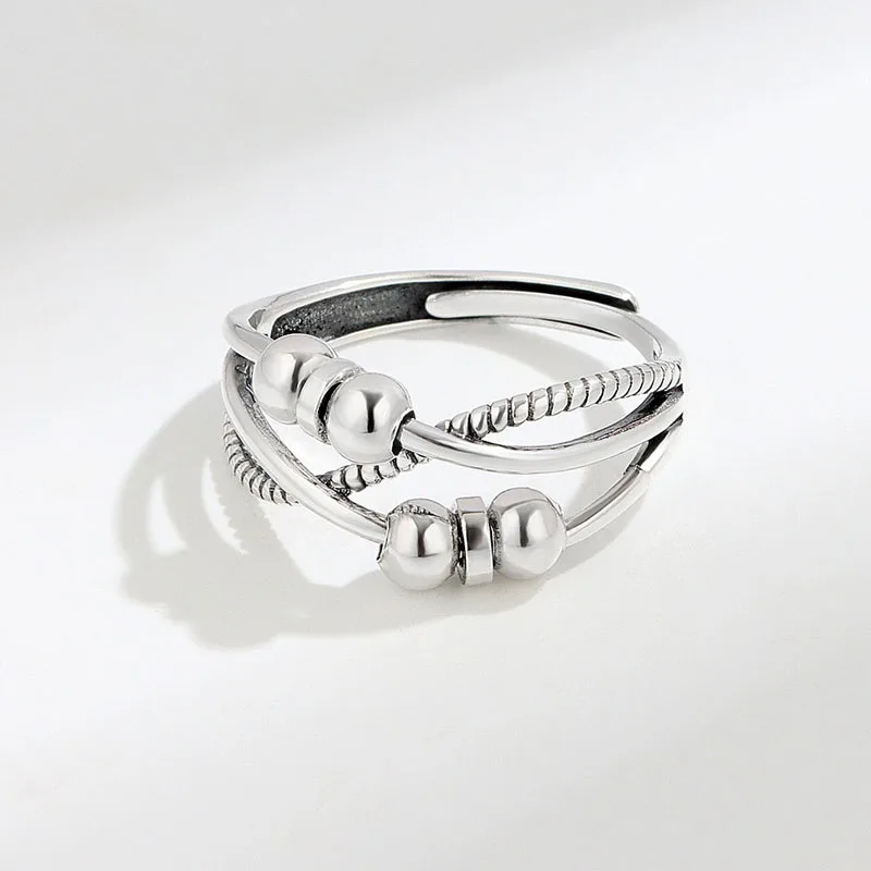 KOFSAC Thai 925 Sterling Silver Jewelry Adjustable Ring Vintage Trendy Rotate Beads Rings For Women Chic Relieve Stress Gift 4