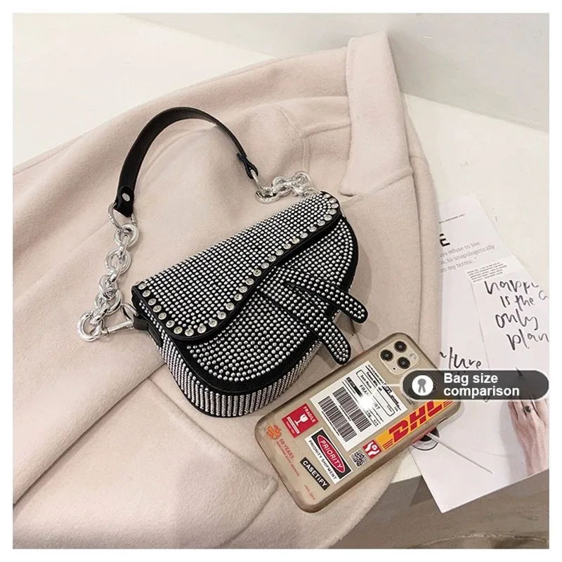 For Women Fashion Small Saddle Bags Bright Diamond Luxury Designer Crossbody Female Underarm Shoulder Bag Brand Design handbags