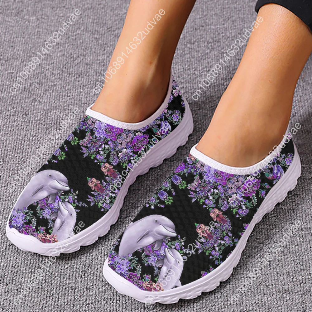 Dolphin Mandala Floral Printed Flat Shoes For Women Lightweight Mesh Sneakers Female Outdoor Casual Tennis Mujer