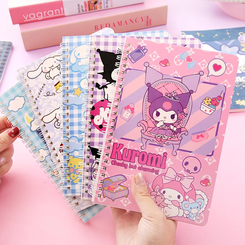 

2023 Sanrio Kawaii Cinnamoroll Notebook Kuromi Coil Book Girls Heart Cartoon Anime Cute Diary School Stationery Gifts for Kids