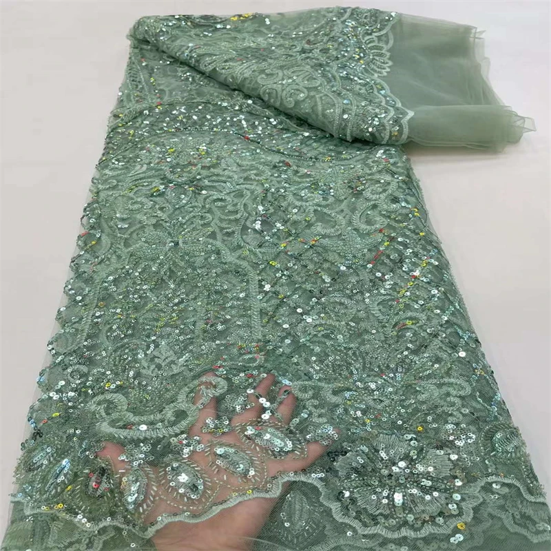 

SJ Lace Beaded Lace Sequins African Lace Fabric 2022 High Quality Nigerian Net Lace Fabric for Evening Dress r14-33