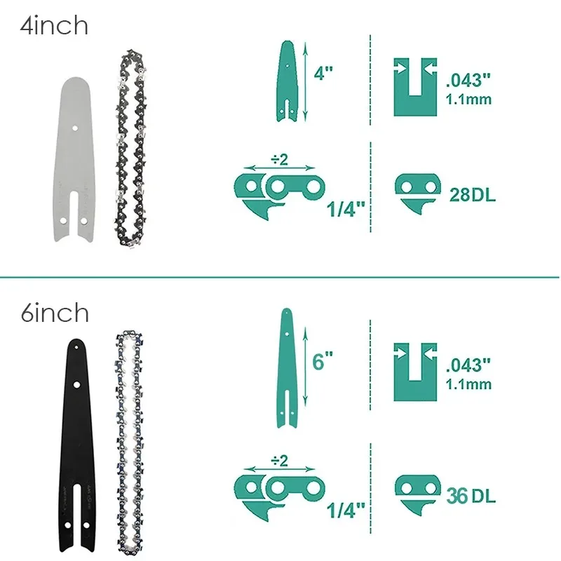 Catena da 4 pollici da 6 pollici per accessori per motoseghe catene guida di ricambio 4in 6in acciaio Mini sega elettrica parti di utensili elettrici da giardinaggio