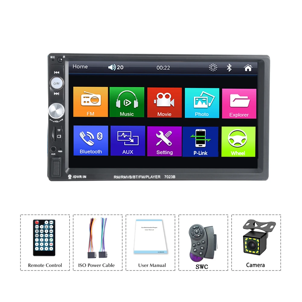 Comprar Radio de coche 1/2 Din Bluetooth HD 7 Pantalla táctil Estéreo 12V  Multimedia FM ISO Alimentación Entrada auxiliar Bluetooth USB Mirror Link  Con/sin cámara