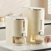 Sealed Rice Bucket One-Button Rice Dispenser Moisture Proof Rice Bucket with Cup Grain Powder Box Storage Food Cereal Container 2