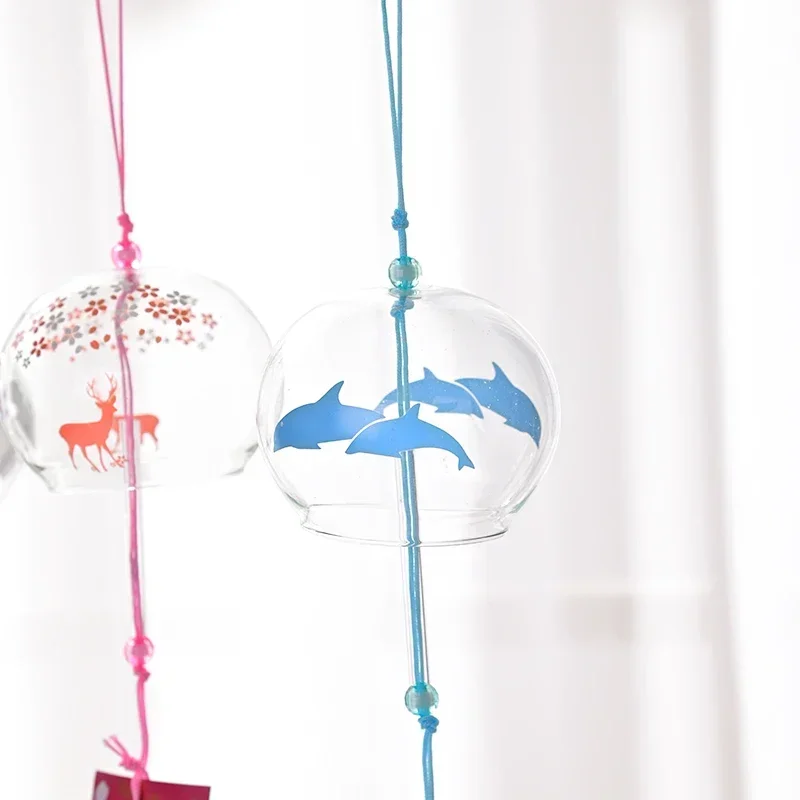 Outdoor Wind Chimes Wind Bell Pendant Sakura Glass Wind Chime Hanging Drop Birthday Gift Ornament Transparent Wind Spinner Bell Pendant Japanese Style Decoration