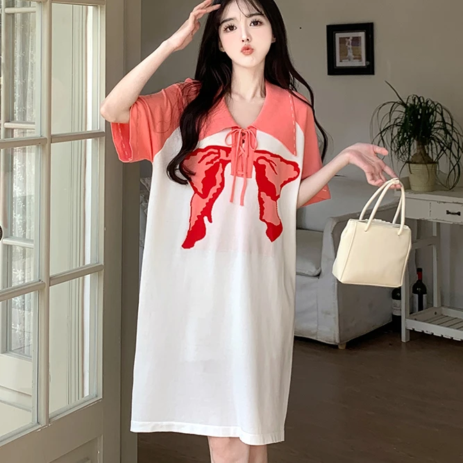 

Bowknot Design Casual Dresses Women Loose Straight White Dresses Vestidos De Fiesta