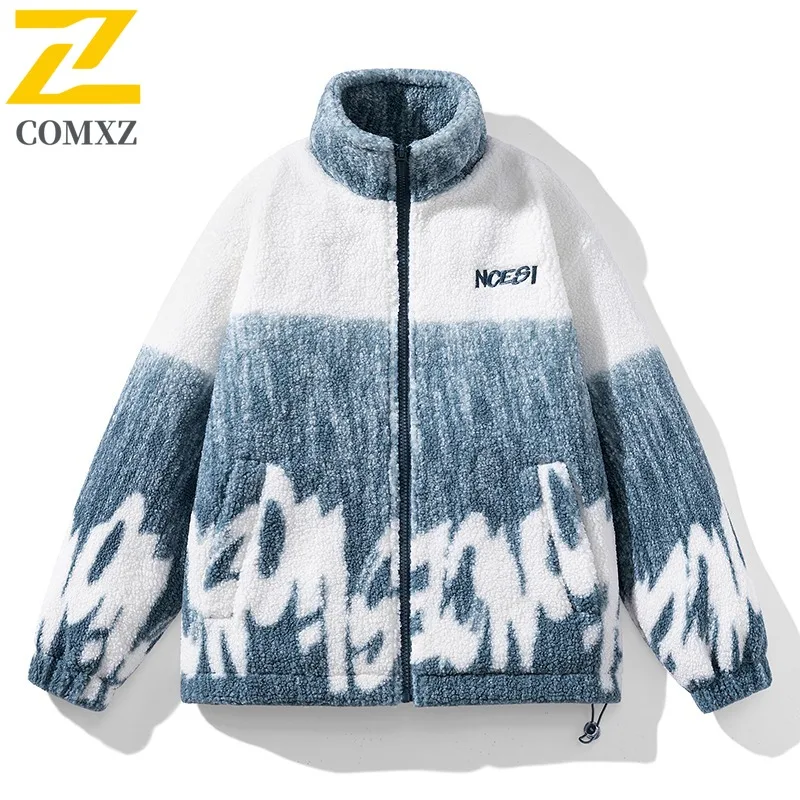 COMXZ 2025 New Men White Duck Down Jacket Winter American-Style Thickened Warm Stand Collar Lamb Wool Lined Oversized Streetwear