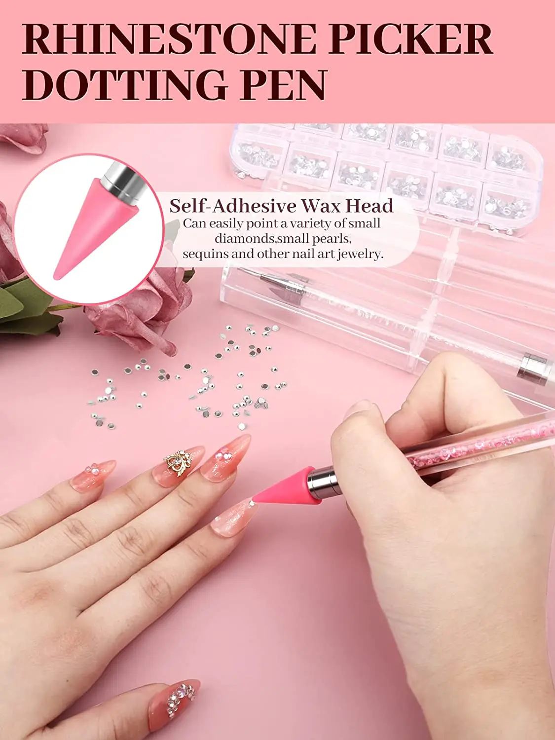 Nail Rhinestone Picker Dotting Pen, Wax Pencil for Rhinestones, Dual-ended Rhinestone Gems Crystals Studs Picker Wax Pen 3