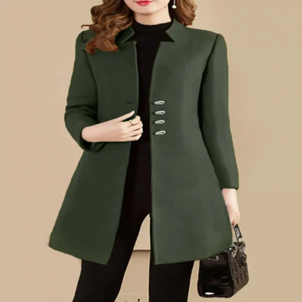 

Women Woolen Coat Stylish Women's Mid-length Woolen Coat with Notched Collar Slim Fit Single-breasted Outerwear for Autumn