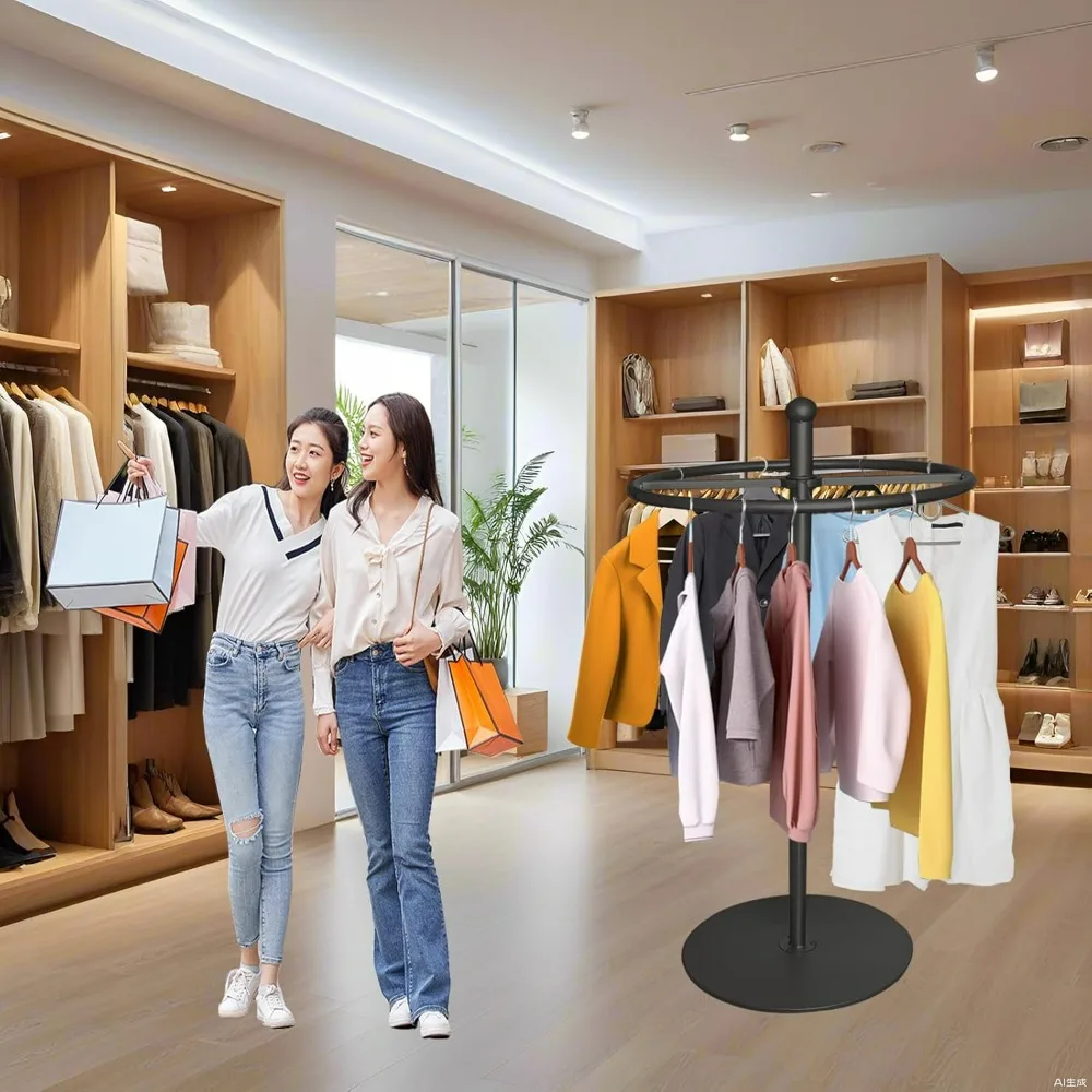 Portable Floor Clothing Rack for Retail and Home Use - Rotatable Display Stand for Hanging Garments in Boutiques and Bedrooms
