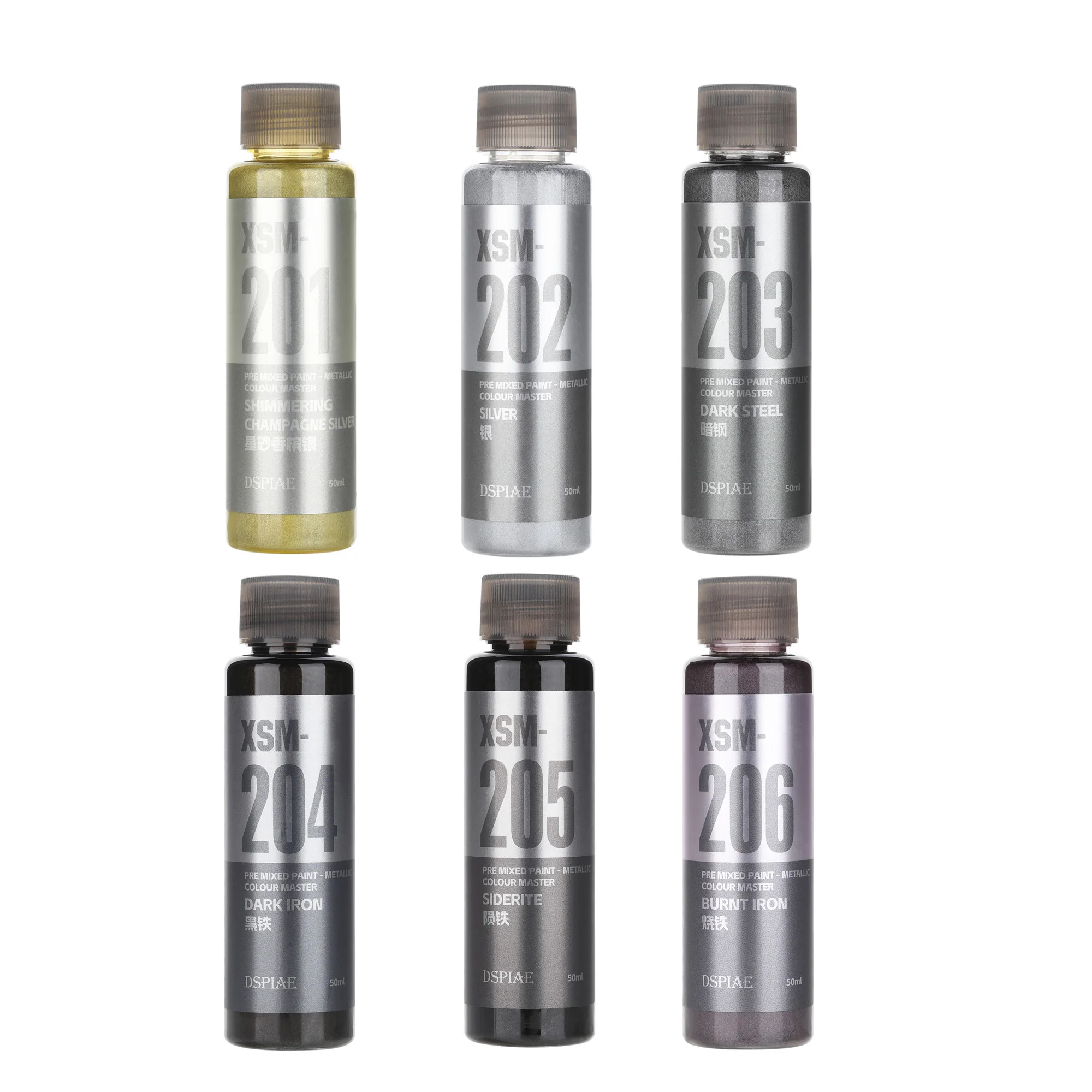 DSPIAE XSM 금속 수성 페인트 세트 모델 취미 DIY 에어브러시 스프레이 조립용 미리 혼합된 안료 50ML