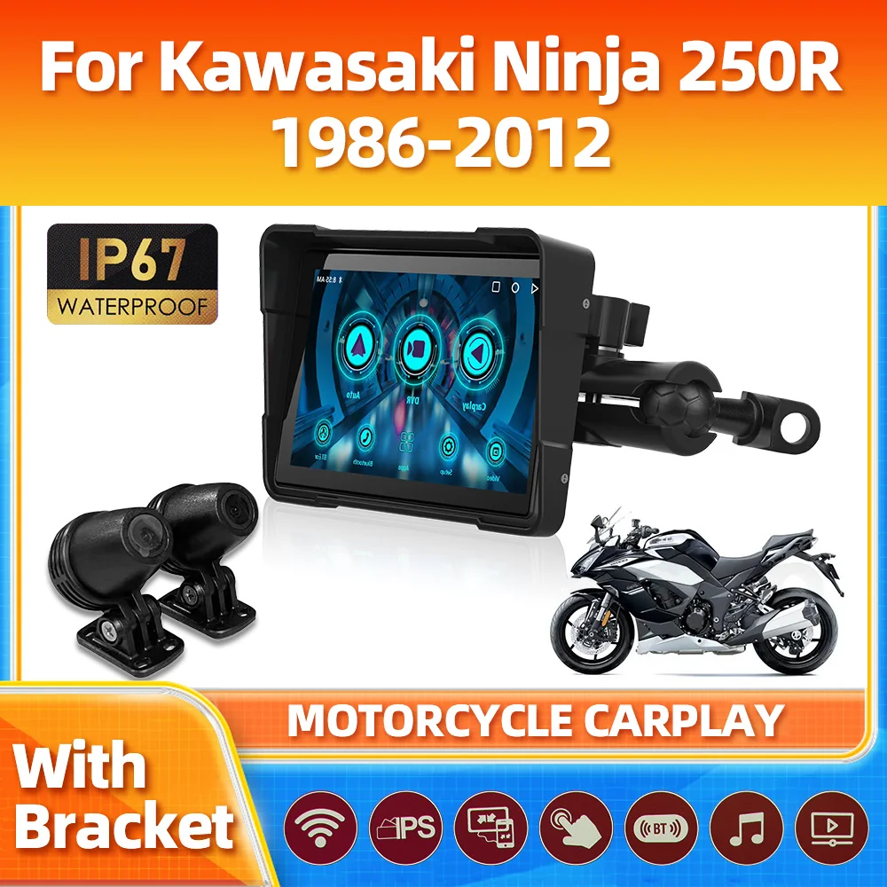 

5 Inch Motorcycle Carplay Moto GPS Navigation Wireless Android Auto Dash Cam For Kawasaki Ninja 250R 1986-2009 2010 2011 2012