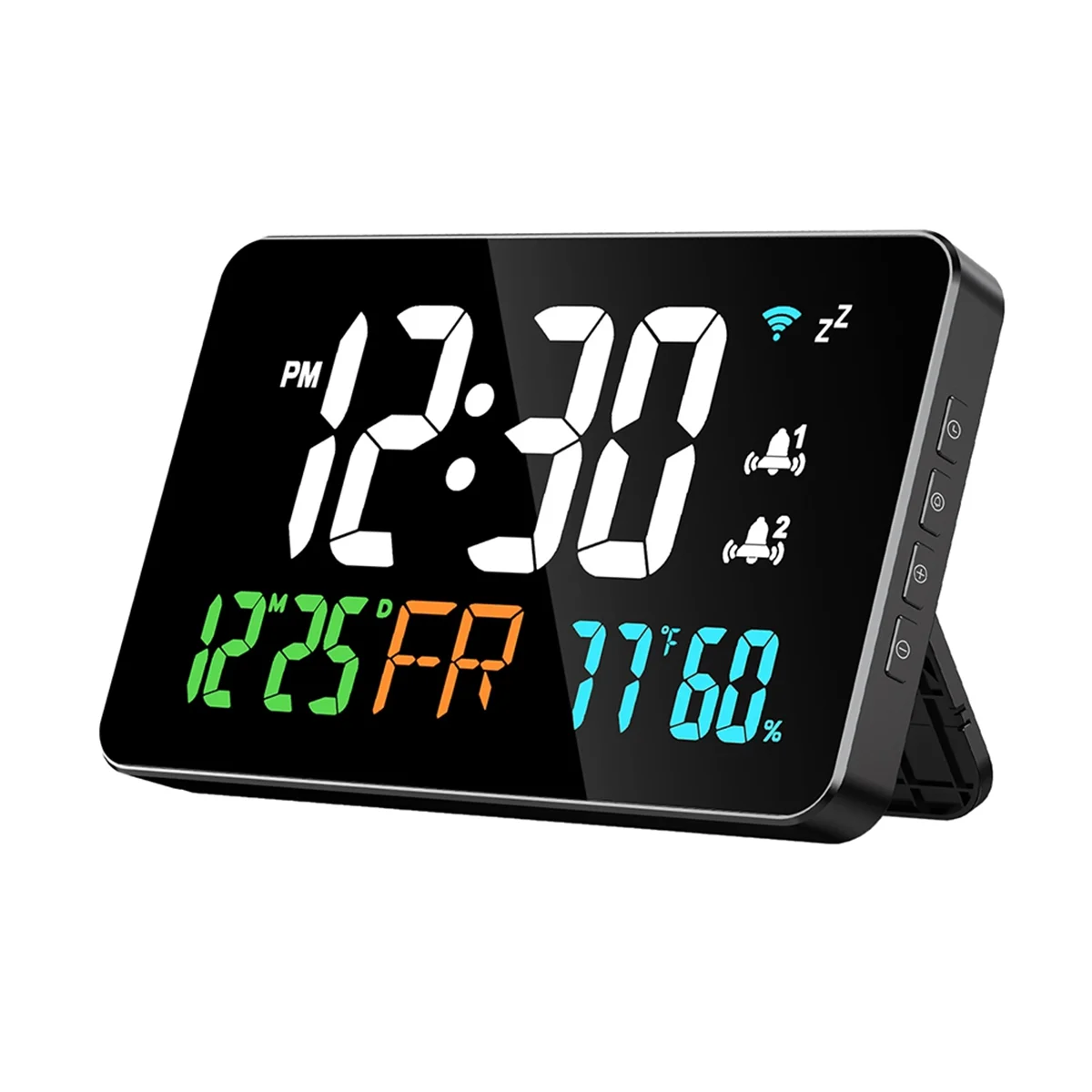 

Digital Clock Alarm Clock WiFi Clock, Extra Large Letters, Temperature and Humidity, Calendar, Week, 4-Level Brightness