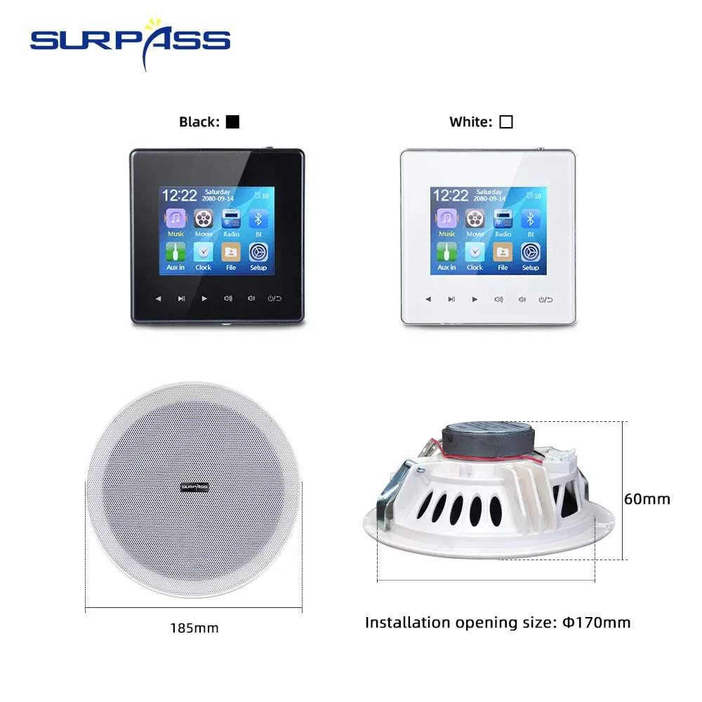 Smart Home Wall Amplifier Bluetooth-compatible Key Touch Mini Control Panel FM Radio Frameless Ceiling Speaker for Living Room