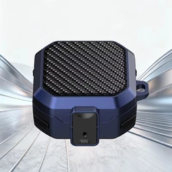 Enhanced Carbon Fiber Protective Case with Safety Lock & Keychain - Buds 4 (Blue)