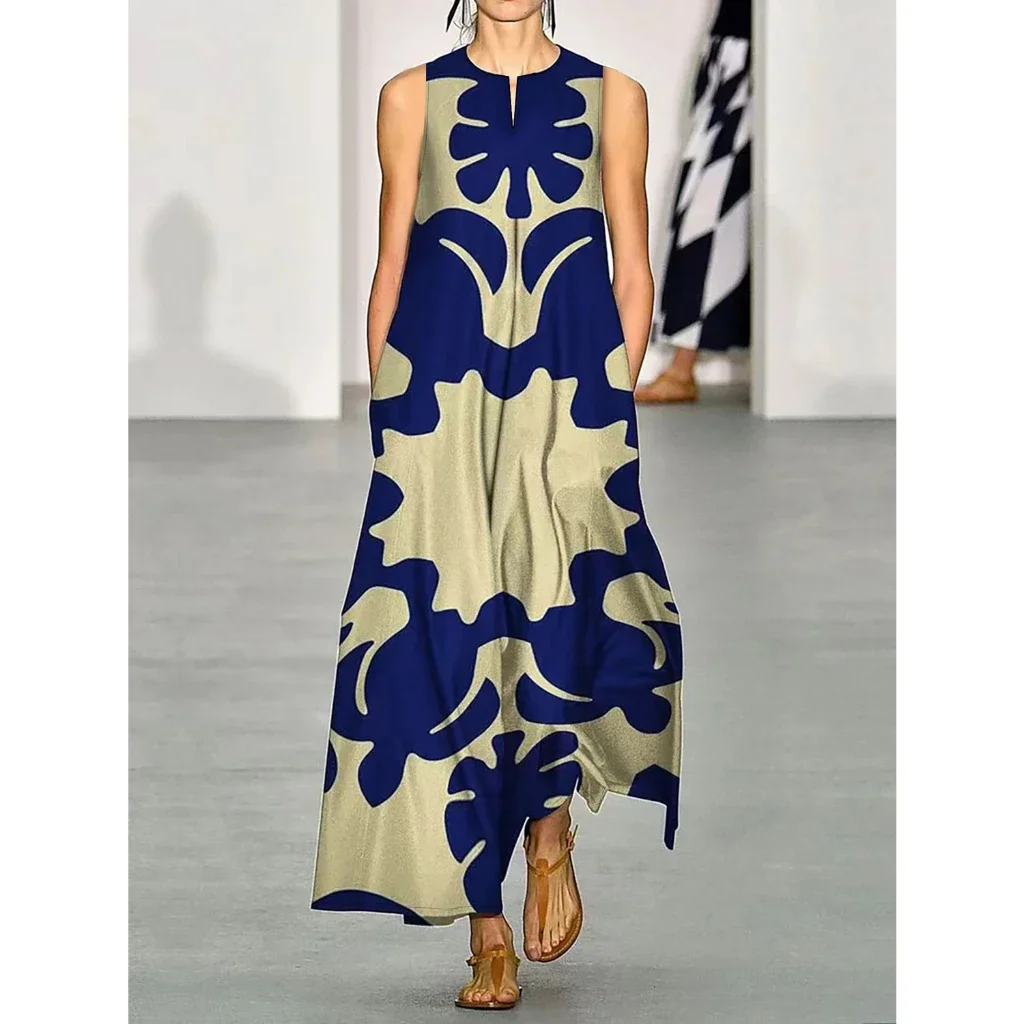 

Casual Sleeveless Tradition Print Retro Pattern Maxi Dress A-LINE Elegant Dresses