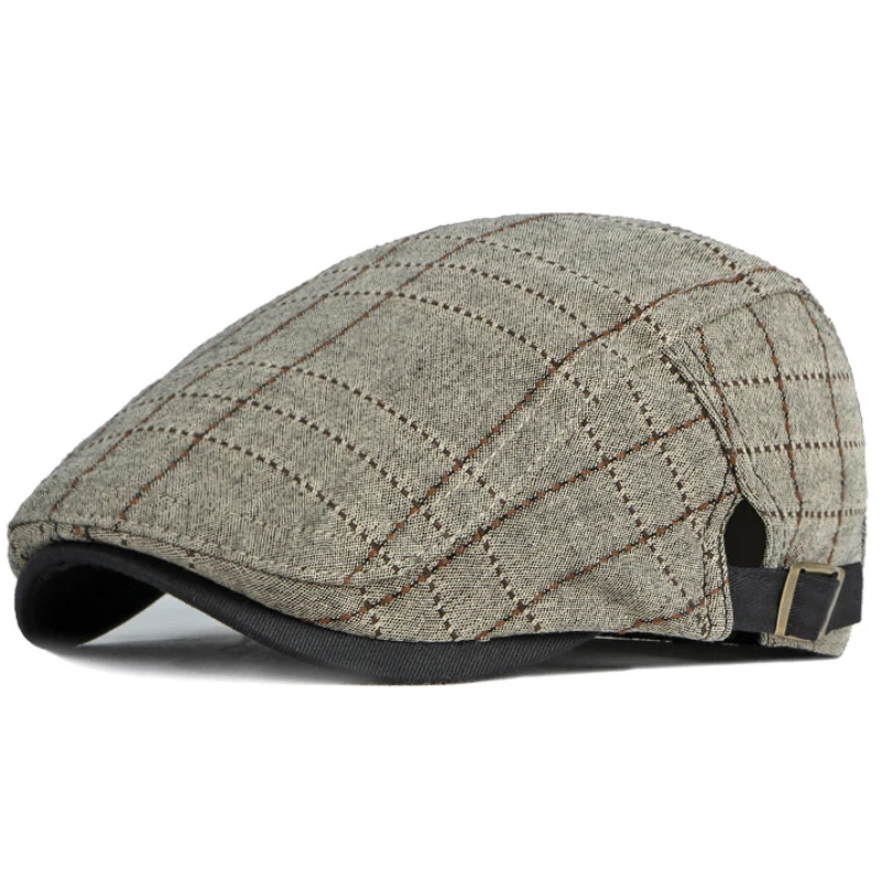 

HT4064 Beret Cap 2022 New Male Female Plaid Artist Painter Beret Hat Adjustable Flat Cap Vintage Men Women Berets