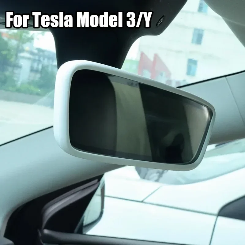 Inner Rear View Mirror Protector Frame Tesla Model 3 Y Center Console Covers Interior Rearview Cover Silicone Rubber Case rearview mirror protector rearview mirror cover