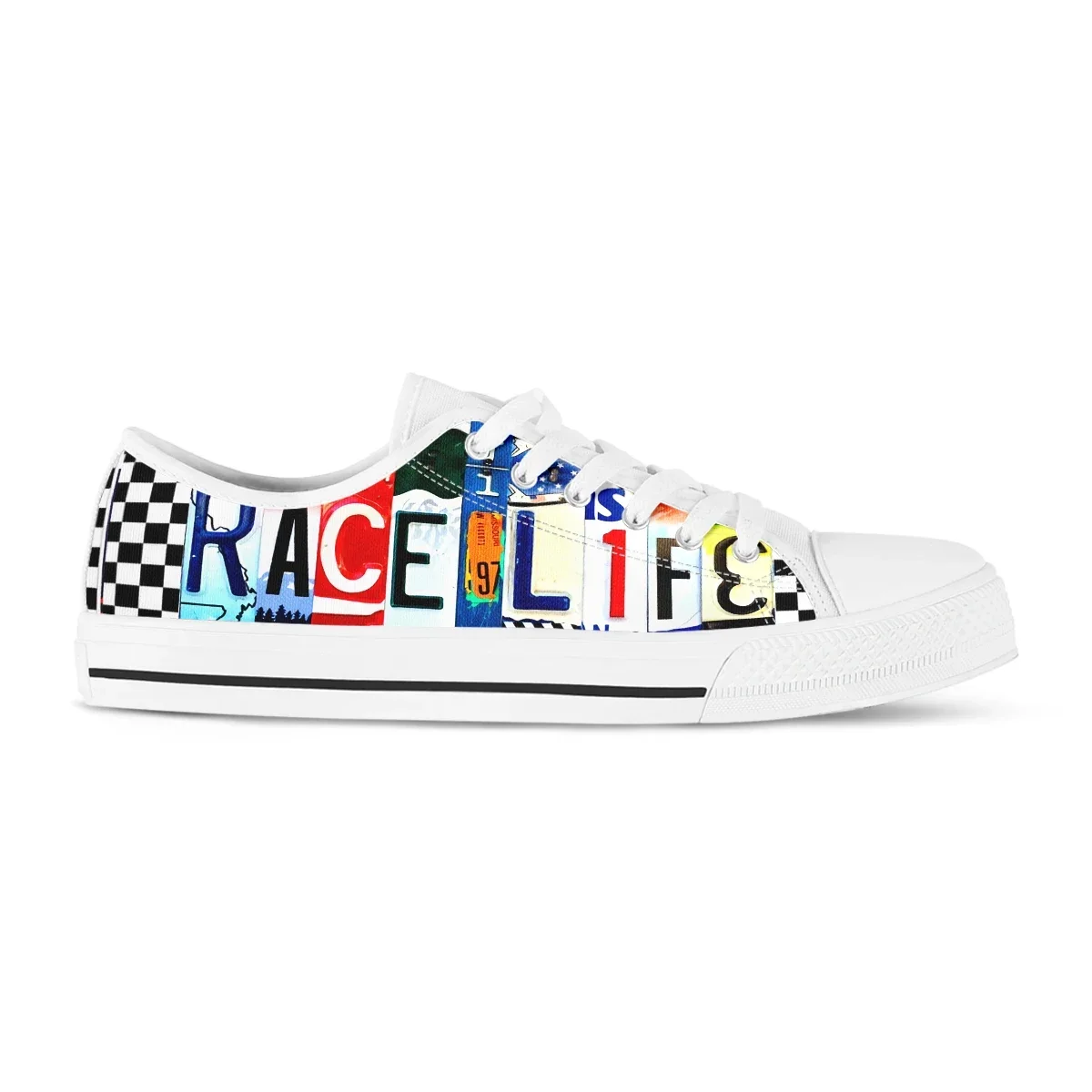 License Plate Racing Girl Women's Fashion Vulcanized Shoes Low Top Canvas Safety Tennis Shoes Comfortable Sneakers