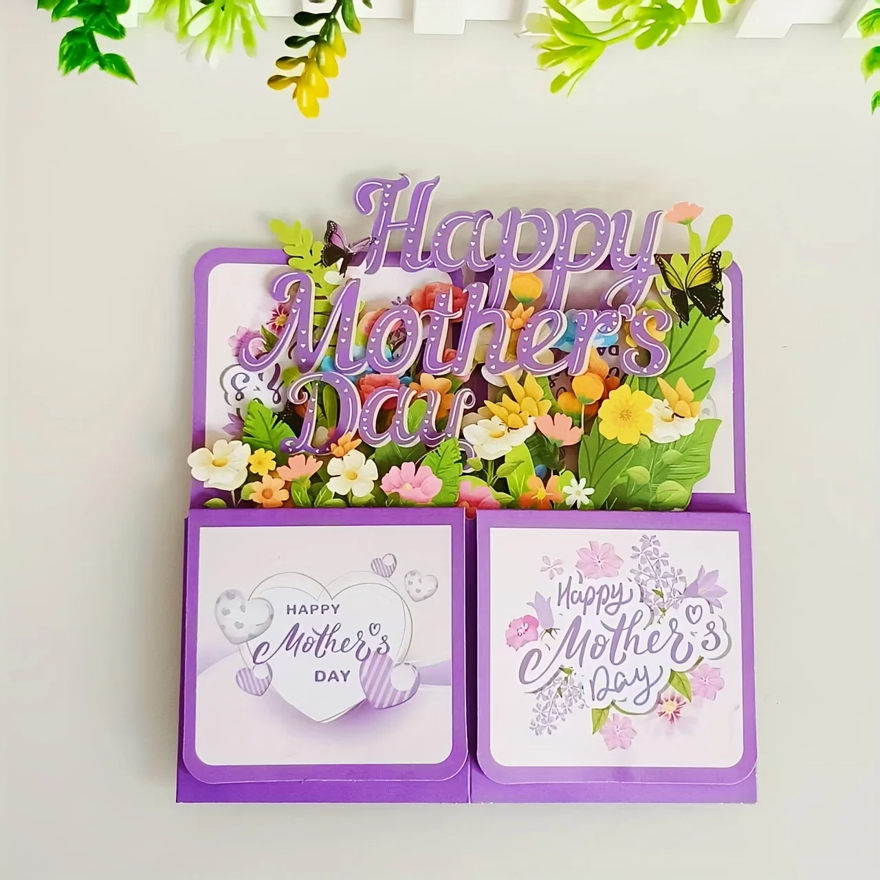 1pc 3D Pop-Up Mother's Day Father&rsquo;s Day Card with Envelope Laser-Cut Purple Floral Design Heartfelt Gift for Mom father