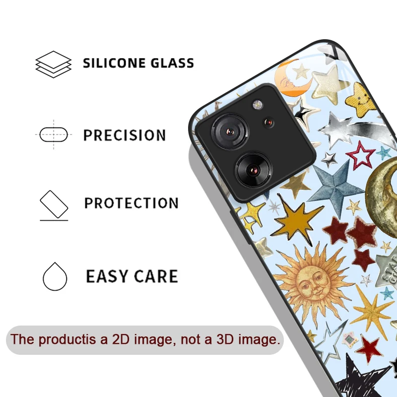 Luxury Retro Style Stars and Moon Y2K Tempered Glass Phone Case