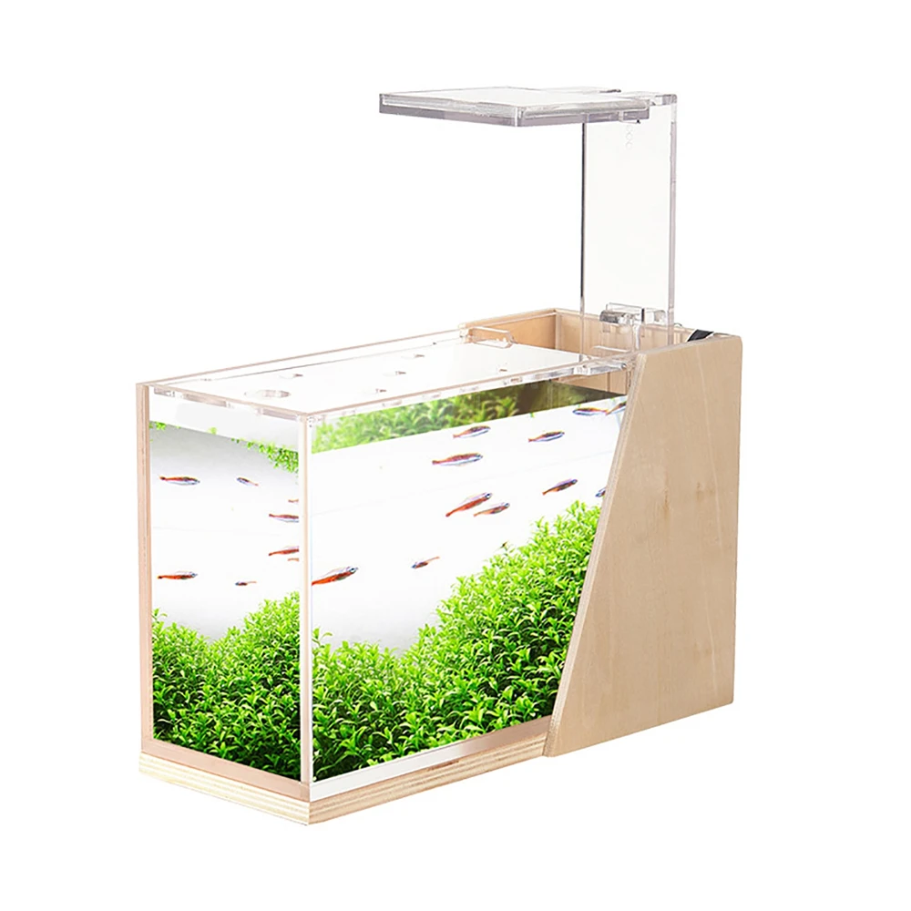 

Desktop Fish Tank Aquarium Water-free Mini Side Filter Acrylic Ecological Micro View Fish Bowl for Office Home Decor Landscape