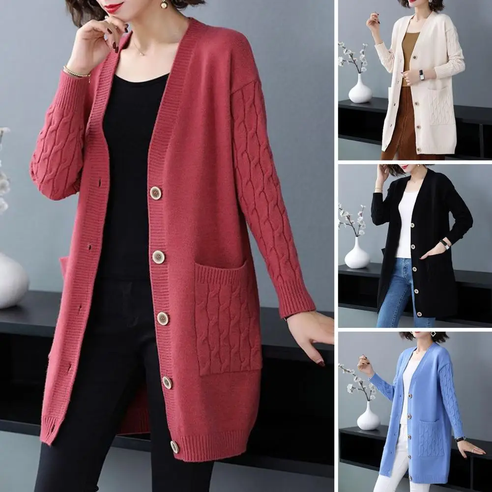 

Women Coat Stylish Knitted Sweater Coat Warm Loose-fit Women's Autumn/winter Jacket Mid-length Single-breasted Design Autumn