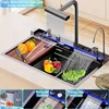 Kitchen Sink, Drop In Waterfall Sinks Workstation with Faucet Combo and Sink Cup Washer Stainless Steel Single Bowl Modern Smart 2