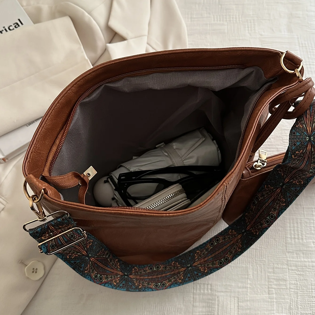 Retro PU Material Women's Bucket Tote Bag Set, Adjustable Wide Strap Large Capacity Matching Sets for Daily Needs and Versatile