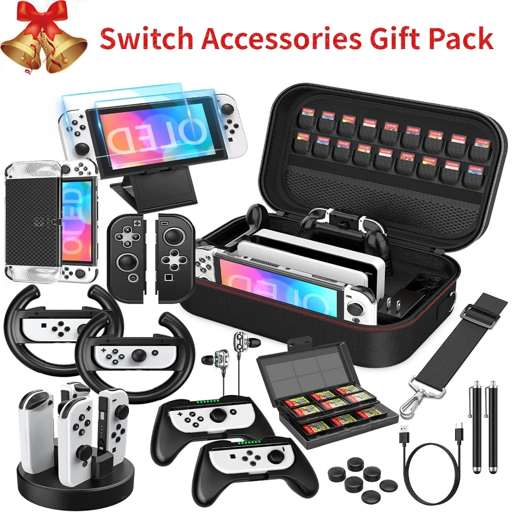 닌텐도 스위치 OLED와 호환되는 케이스 및 액세서리 키트, 28 in 1 스위치..