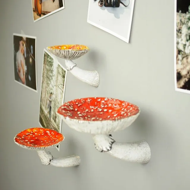 Gomba Függő Polc Amanita Gombás Alak Fal Úszó Dekoratív Polcok Otthoni Dekorációs Díszek Fali Függéshez - Image 2