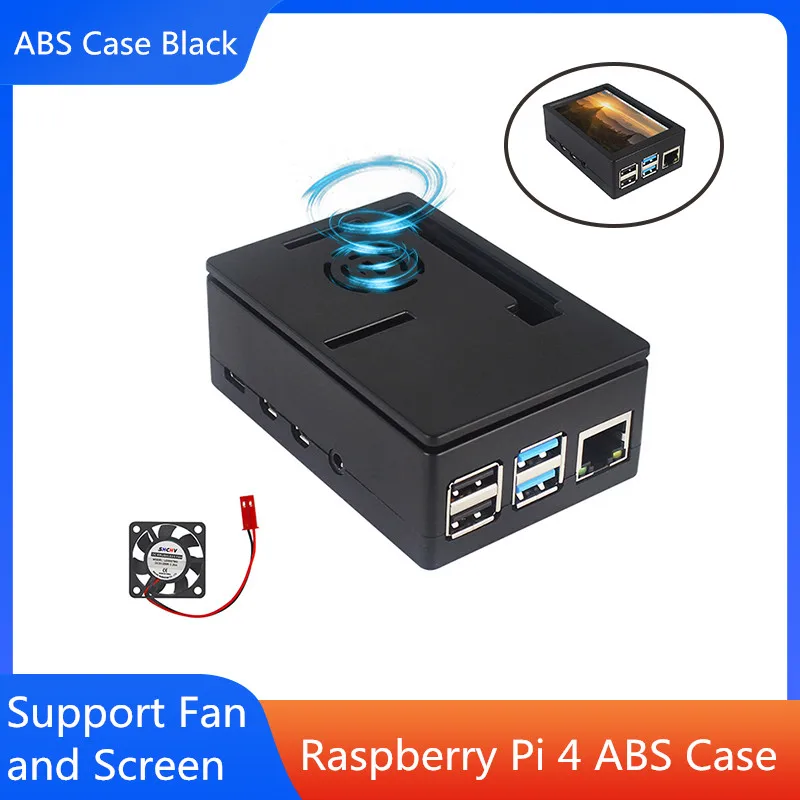 

Чехол для Raspberry Pi 4 ABS, черный корпус, поддержка вентилятора охлаждения, защитный чехол для сенсорного экрана 3,5 дюйма, чехол для RPI 4B
