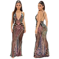 Wishyear Vestido largo de lentejuelas brillantes para mujer, maxivestido de noche con Espalda descubierta, Sexy, para fiesta y noche, 2022