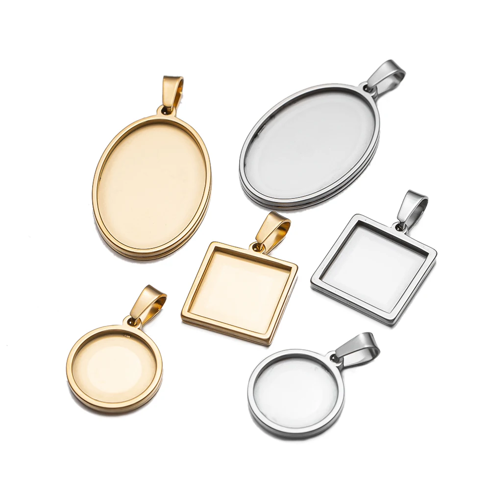 5 Stücke Edelstahl Runde Blank Basis Cabochon Einstellung Tabletts Anhänger Für DIY Halskette Ohrringe Schmuck Machen Zubehör Charms – Detail 2