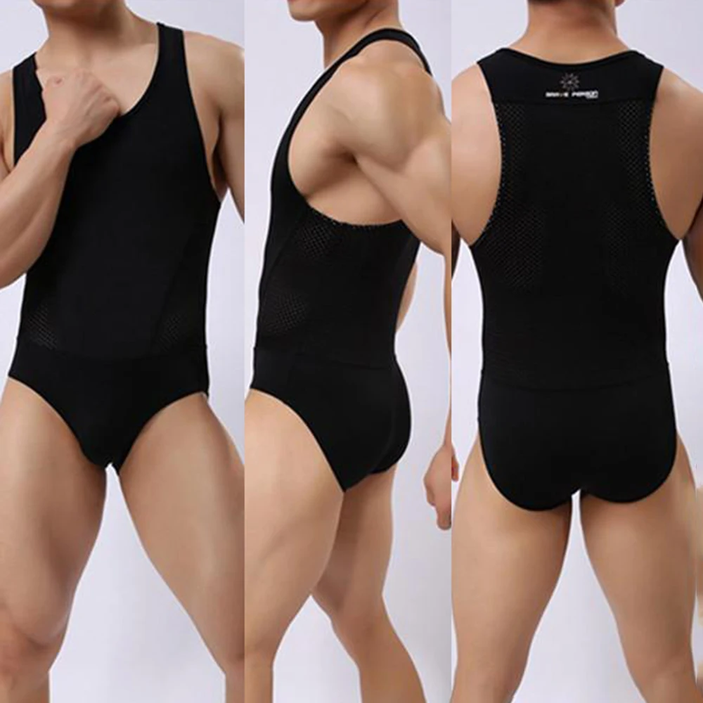 Mens Sports Fitness Mesh Home Jumpsuit Summer Breathable Sexy Shaping Plain Simple Underwear Vest Men'S Clothing New