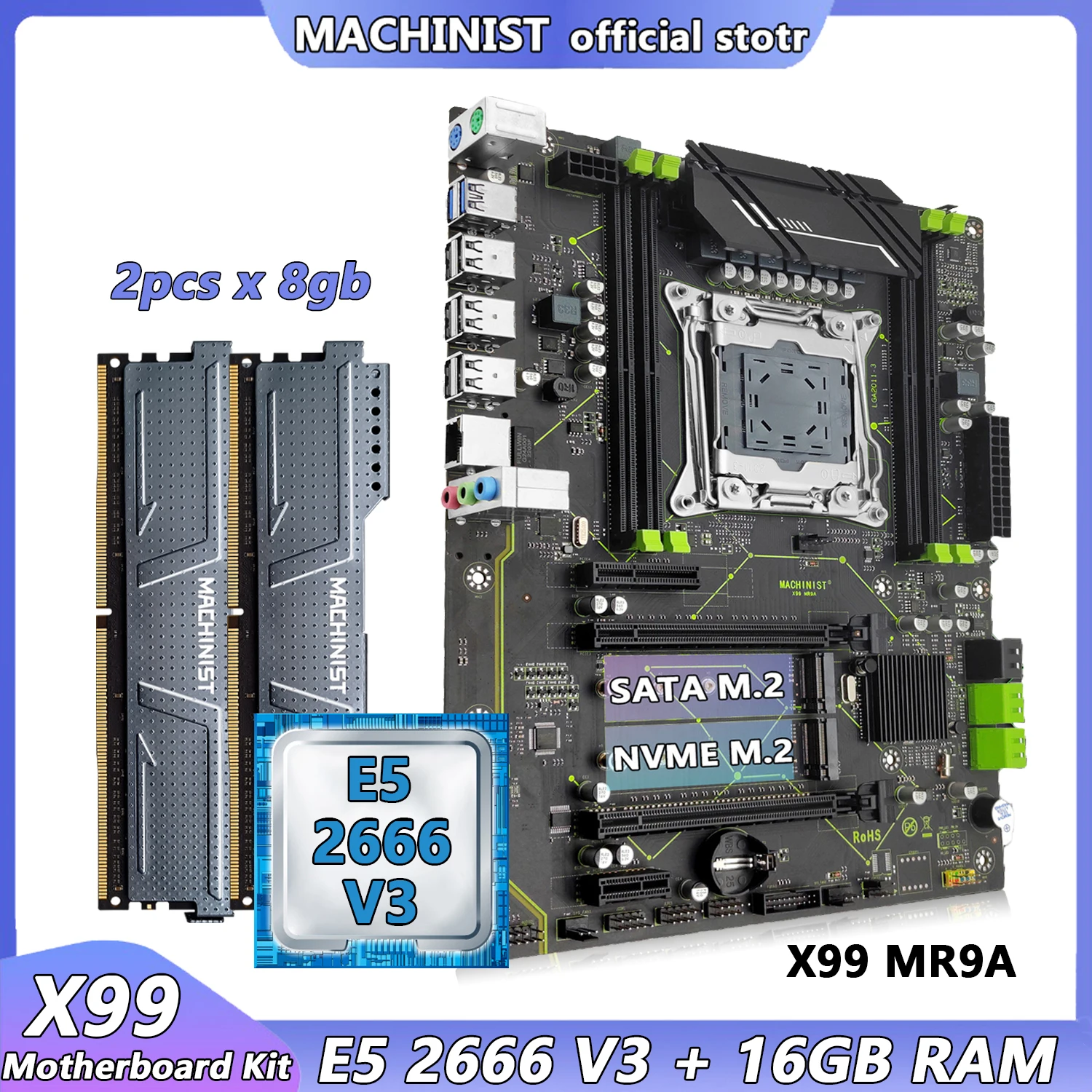 Machinist Kit X99 Atx Moederbord Set Met Xeon E5 2666 V3 Cpu Lga 2011 3 Processor 16Gb (2*8Gb) DDR4 Ram Vier Channel Geheugen| | - AliExpress