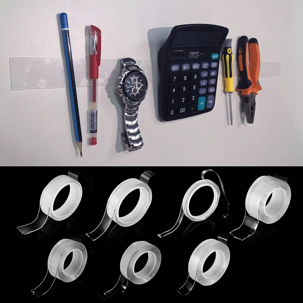 1M Washable Traceless Double-sided Adhesive Tape Removable Reusable Anti-slip Transparent Nano Gel Tape Pad 2mm Thickness