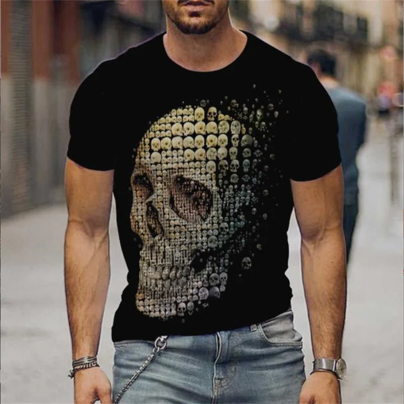 New 2023 Hot Casual top Men's outdoor short sleeve 3D digital printed skull design T-shirt S-3XL