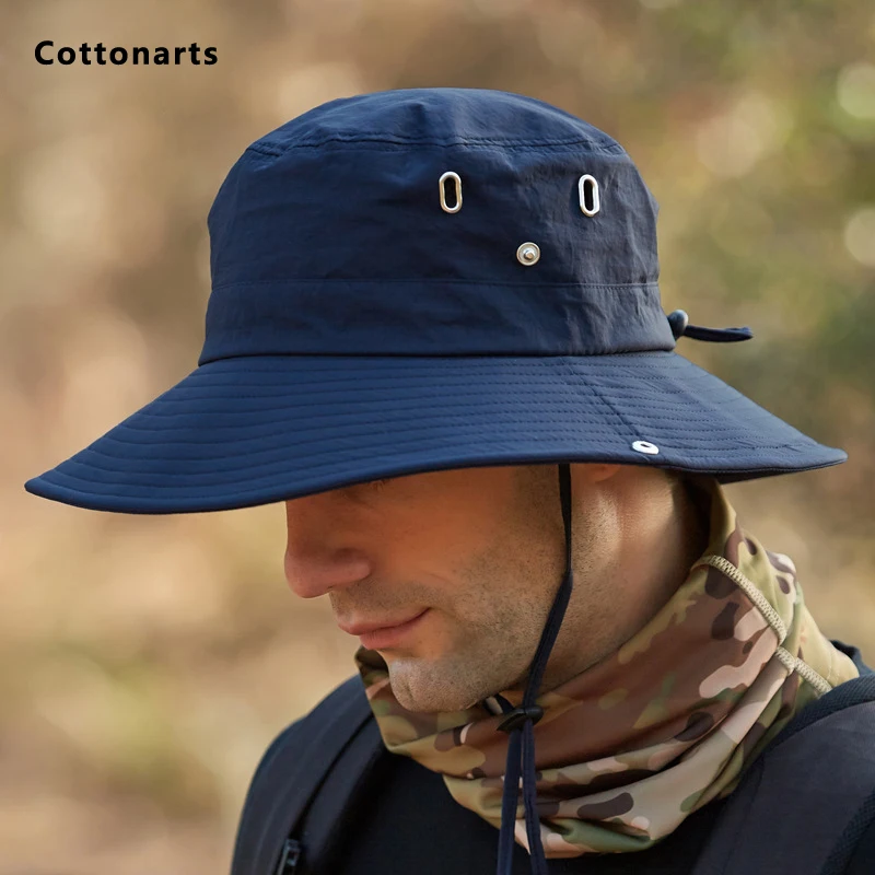 Summer men's breathable sun hat outdoor fishing hat sun protection solid  color fisherman hat big eaves travel women's Beach caps