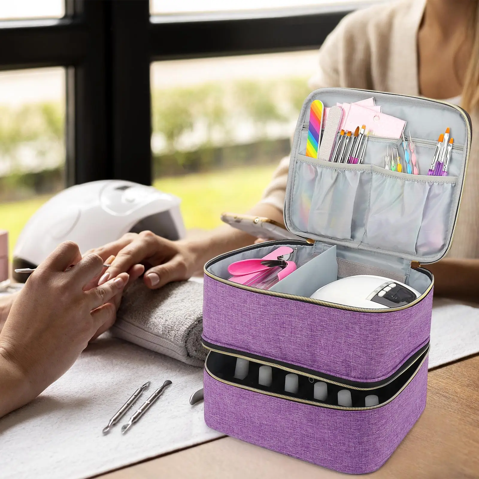 

Nail Polish Organizer Case Detachable Divider Home Salon Use Manicure Supplies Holds 30 Bottles Multipurpose Nail Dryer Case