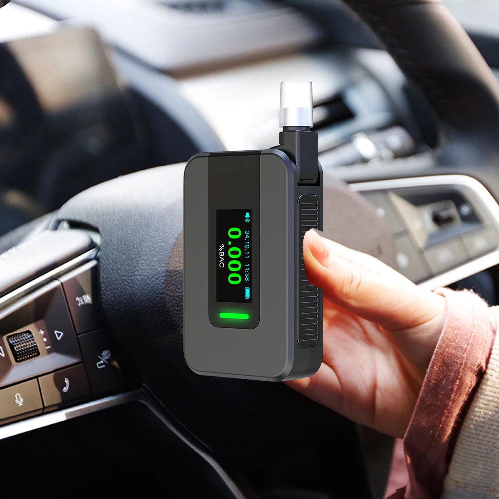 Electrochemical Alcohol Tester IPS Display Non-Contacting Electronic Breathalyzer Portable Alcohol Meter for Outdoors Expressway