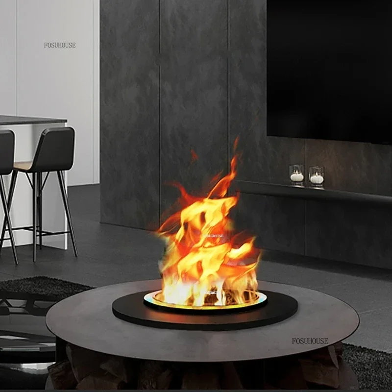 เครื่องเพิ่มความชื้นในอากาศสแตนเลสทรงกลม พร้อมเปลวไฟจำลอง 3 มิติ ตกแต่งเตาผิงแบบสร้างสรรค์ รูปทรงกองฟืน 1