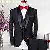 Thorndike Men Suits 3 Pieces Black Fit Casual Groomsmen Army Lapel Business Tuxedos for Formal Wedding(Blazer+Pants+Vest) 1