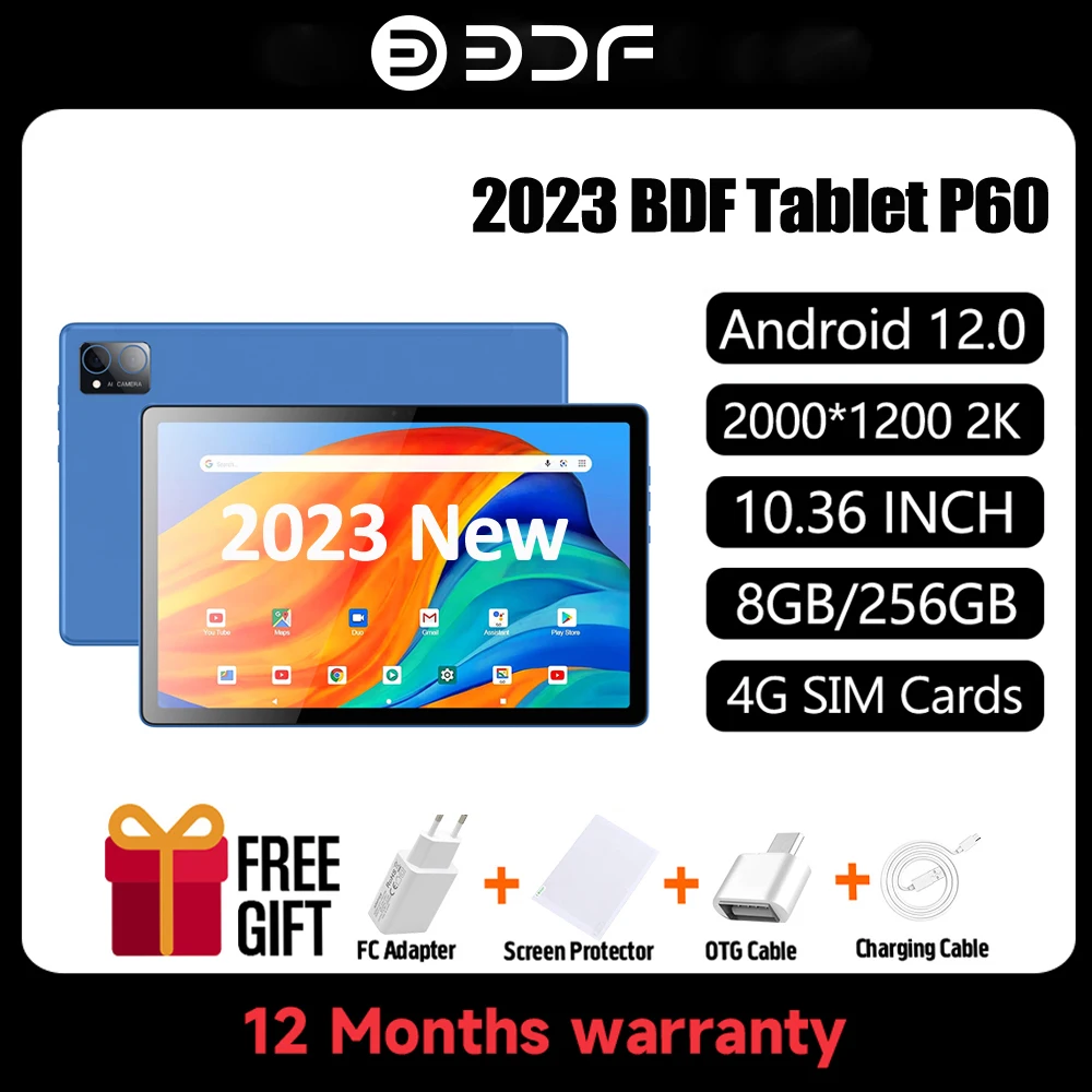 Cheap BDF P60 Android 12 Tablet 2000x1200 Ten Core 8GB RAM, 58% OFF