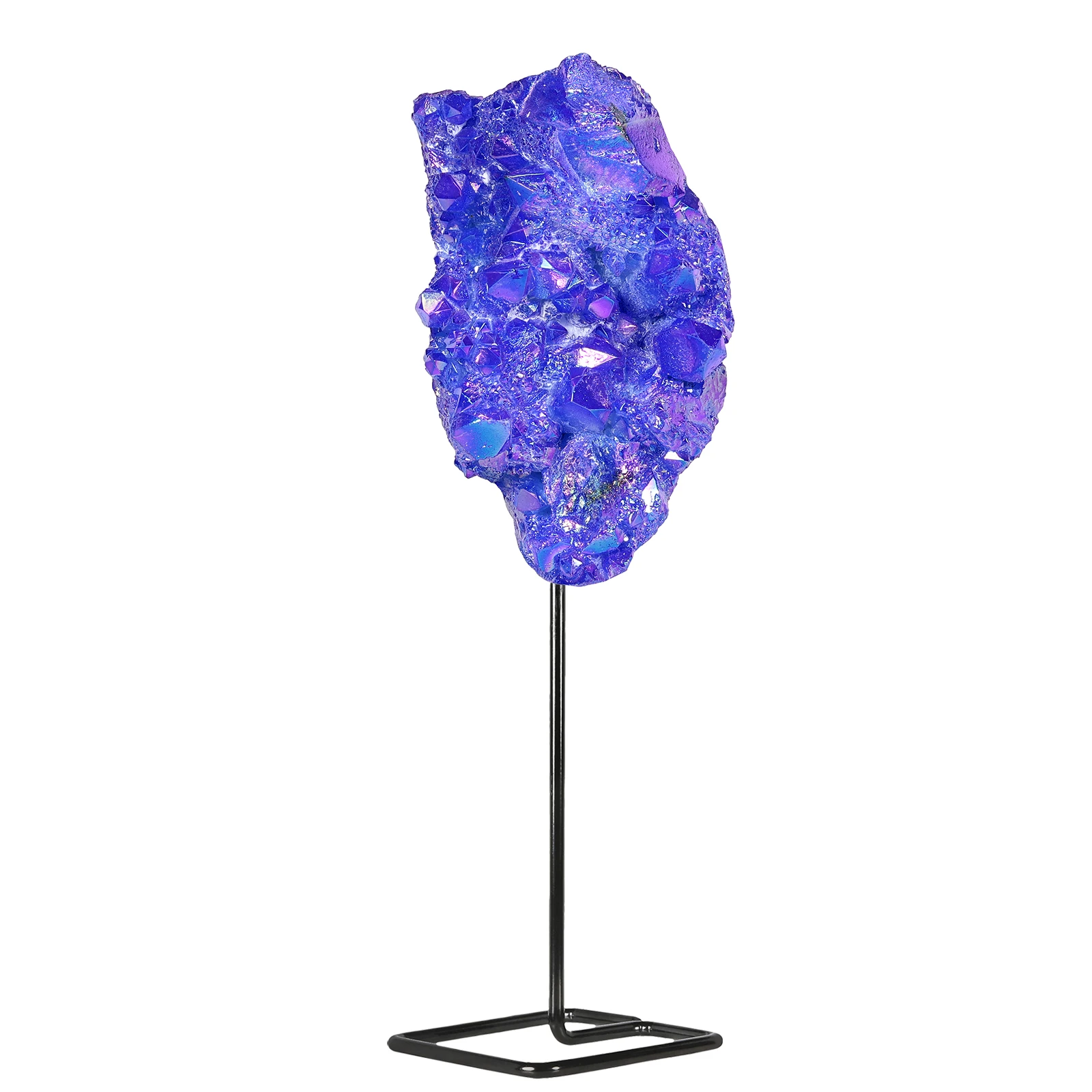 Natural Rough Aura Crystal Cluster Irregular Electroplating Titanium Coating Rock Quartz With Stand Ornaments Room Decor Gift