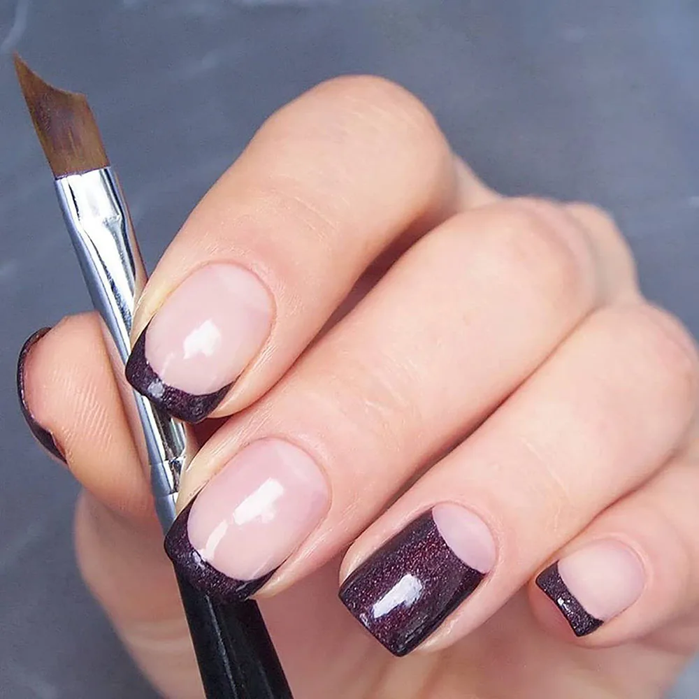French Tip Nail Brush Half Moon Shape UV Gel Nail Acrylic Painting Drawing Pen Smile Line Silver Black Handle Manicure DIY Tools 4