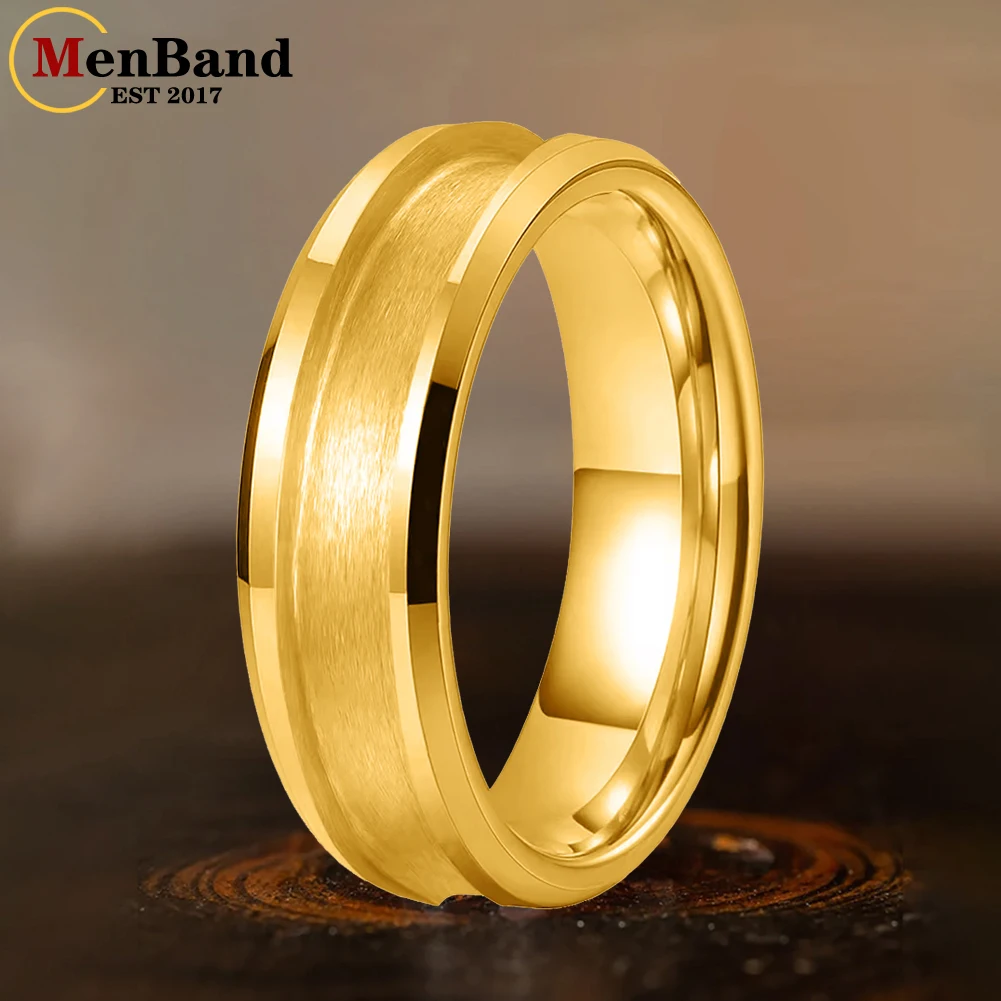 MenBand 6mm Plating Tungsten Blank Core Ring for DIY Customized Inlay with 3mm Groove Beveled Polished Comfort Fit 3